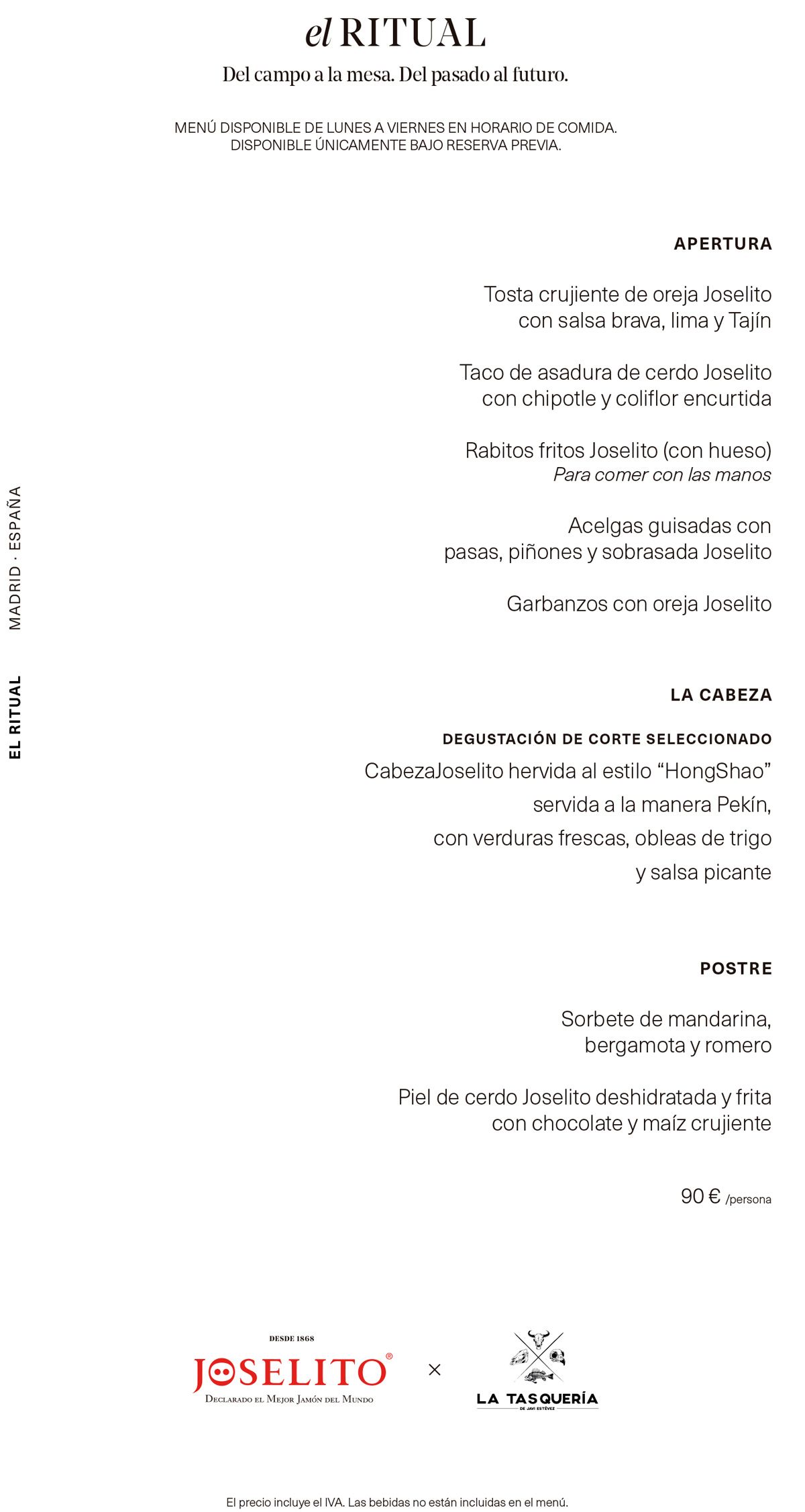 La Tasquería de Javi Estévez - Menú Joselito